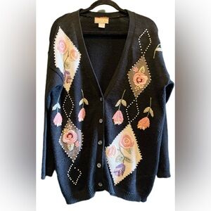 Vintage 1990’s Cristina rose Floral sweater/ cardigan size medium